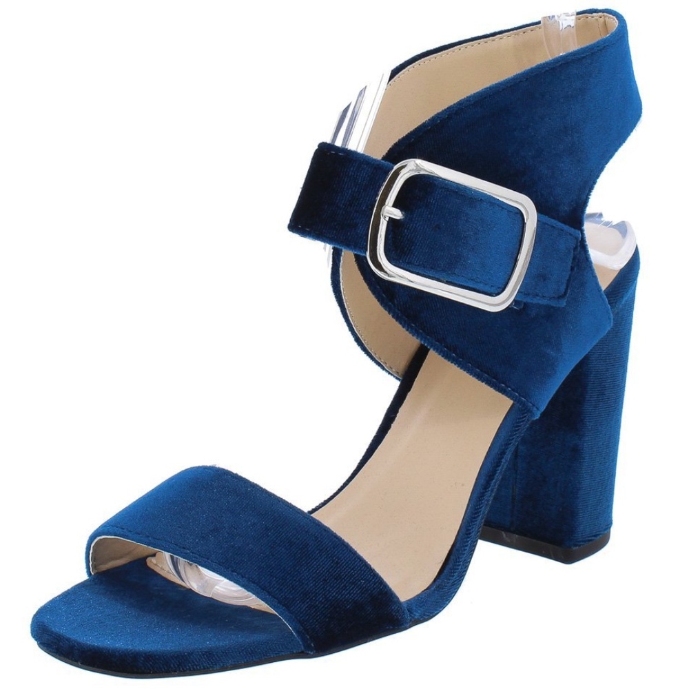 Blue Velvet Chucky Heel Sandals - Picture 1 of 3